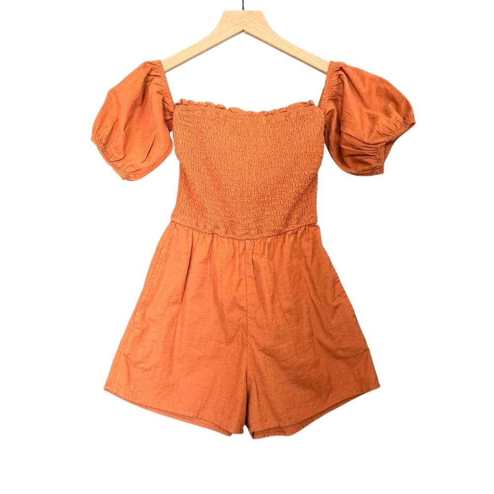 Abercrombie & Fitch Chestnut Puff Sleeve Romper